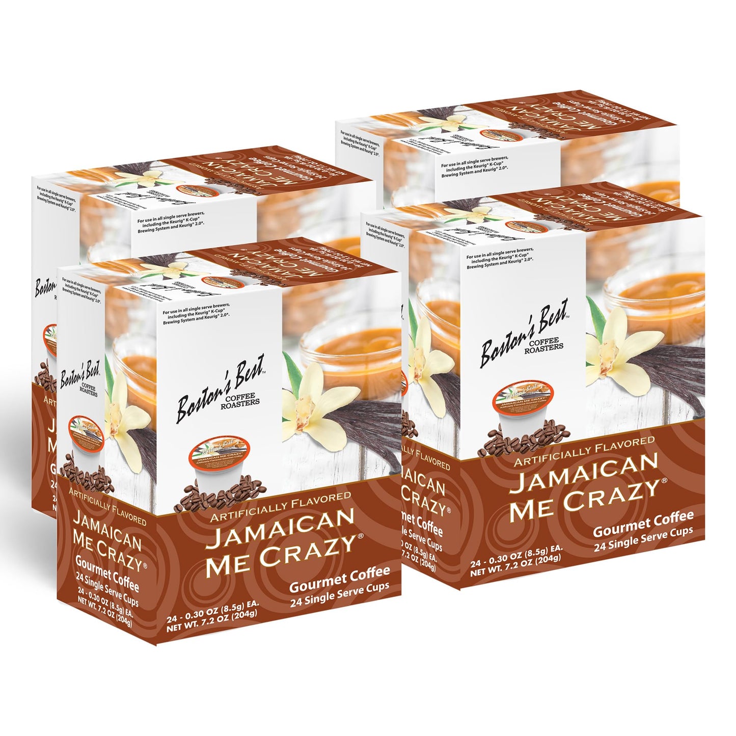 Bostons Best Gourmet Coffee - Jamaican Me Crazy Flavor, Compatible with Keurig, 24 Count (Pack of 4)