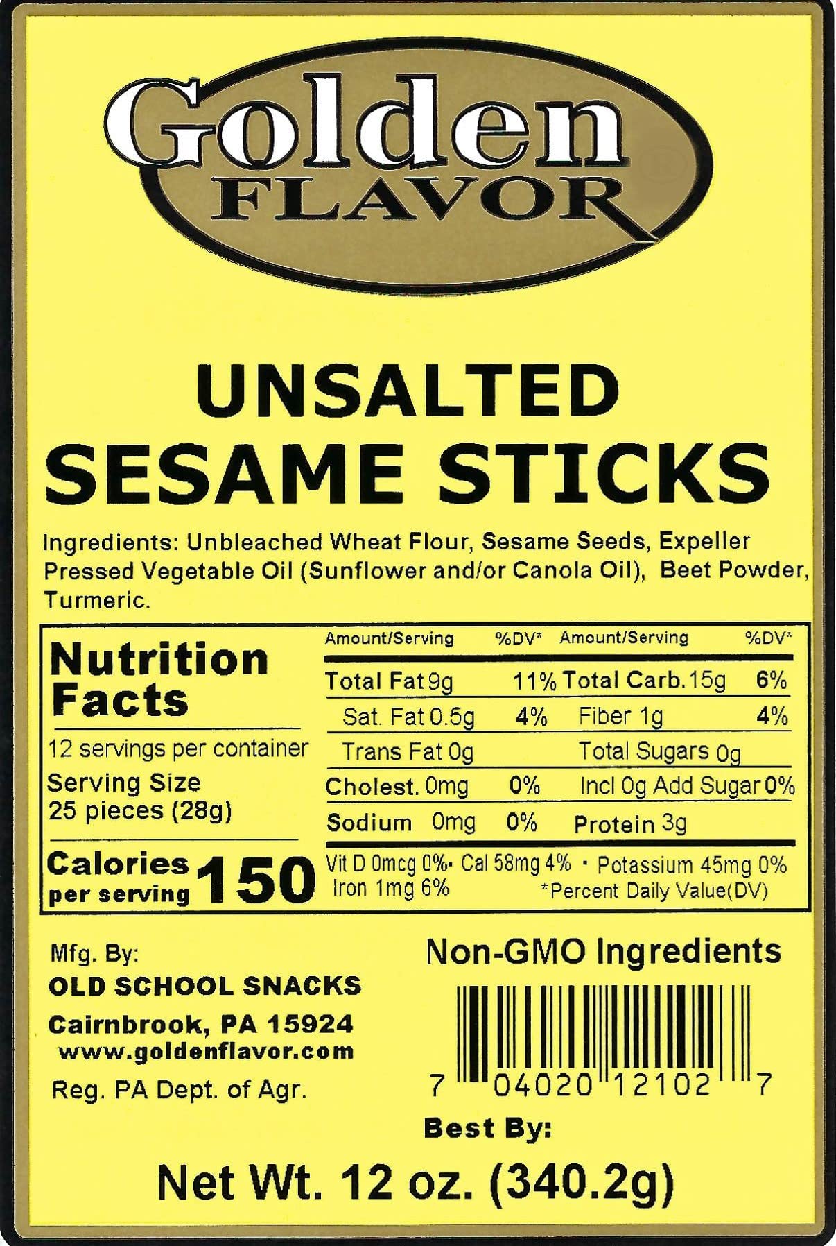 Golden Flavor Sesame Sticks - Unsalted - 3 pounds total - (4) 12 ounce bags