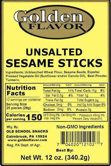 Golden Flavor Sesame Sticks - Unsalted - 3 pounds total - (4) 12 ounce bags
