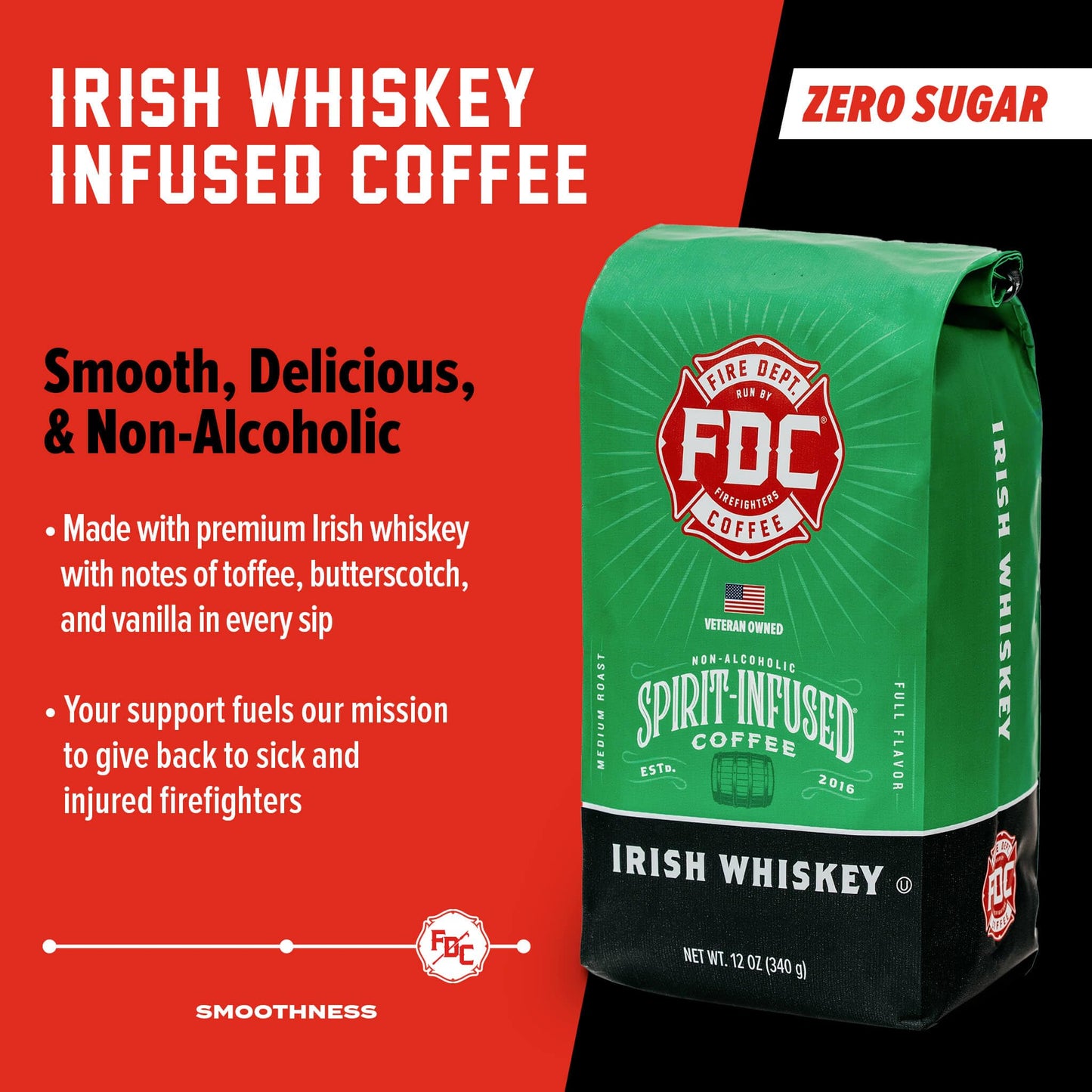 Fire Department Coffee Irish spirit-inspired flavor Infused Medium Roast Coffee Beans 12 oz, Pack of 2