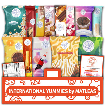 Midi International Snack Box | Premium Exotic Foreign Snacks | Unique Snack Food Gifts Included | Orange Nebula Space Theme | Ca