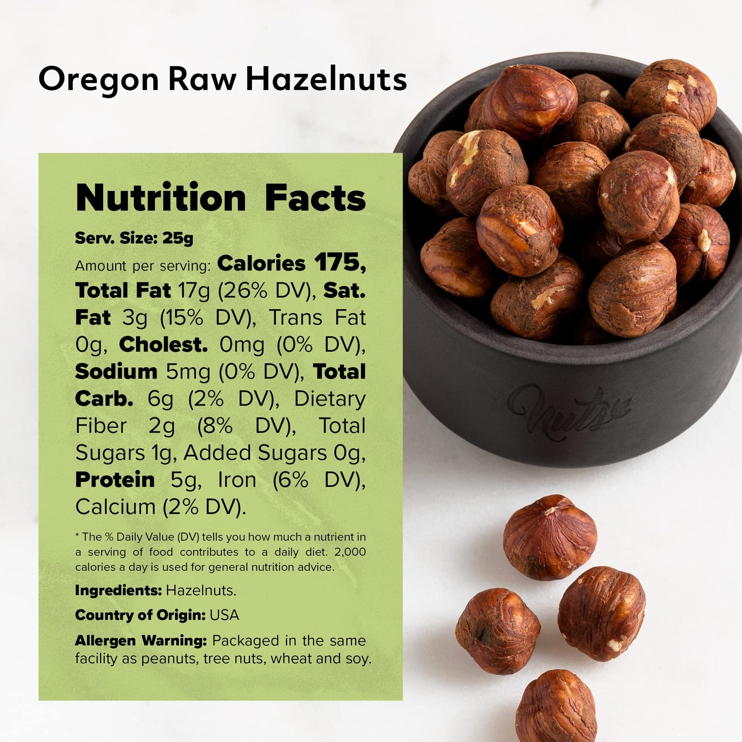 NUTS U.S. Oregon Hazelnuts, Raw & Unsalted, Jumbo Size, 2 lbs, Non-GMO, Steam Pasteurized, Resealable Bag