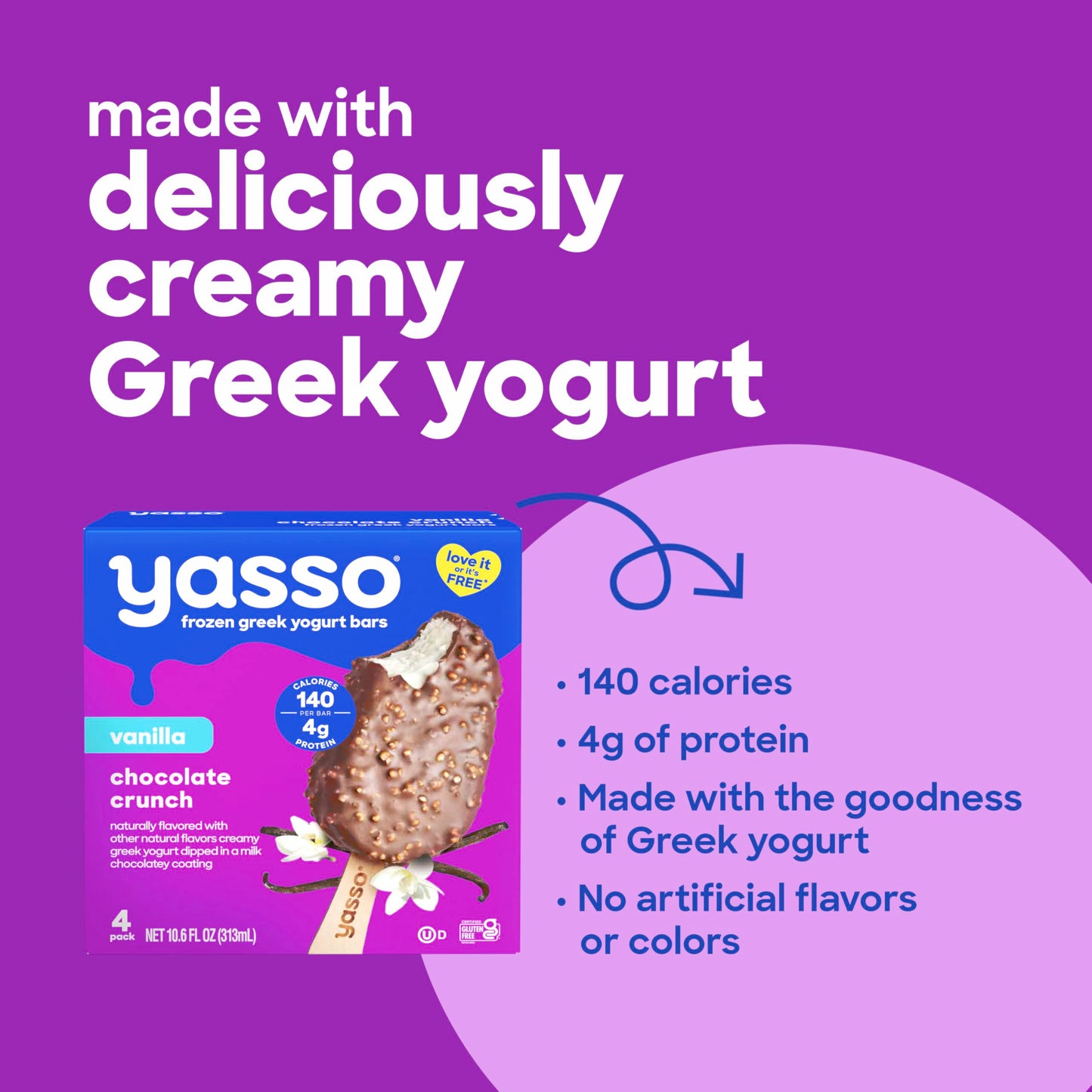 Yasso Frozen Greek Yogurt Bars Vanilla Chocolate Crunch Bars for a ridiculously creamy frozen snack Ridiculously creamy, made wi
