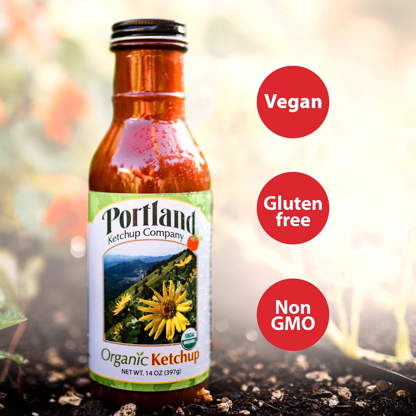 Portland Organic Ketchup Gift Box By Portlandia Foods (14 Fl Oz - Pack Of 3) Naturally Gluten-Free Vegan Non-Gmo Usda Organic Ce