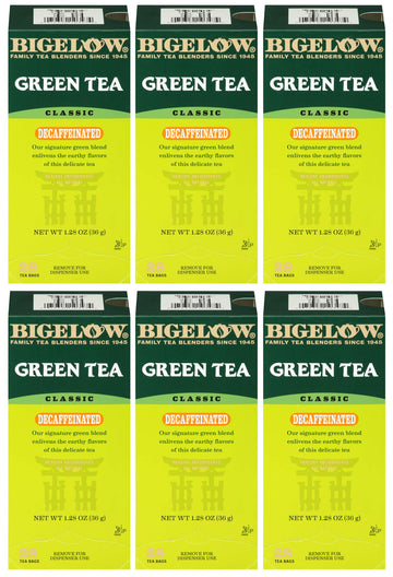 Bigelow Tea Decaffeinated Green Tea, 28-Count Boxes, Pack of 6, Caffeine-Free, Antioxidant-Rich, All Natural