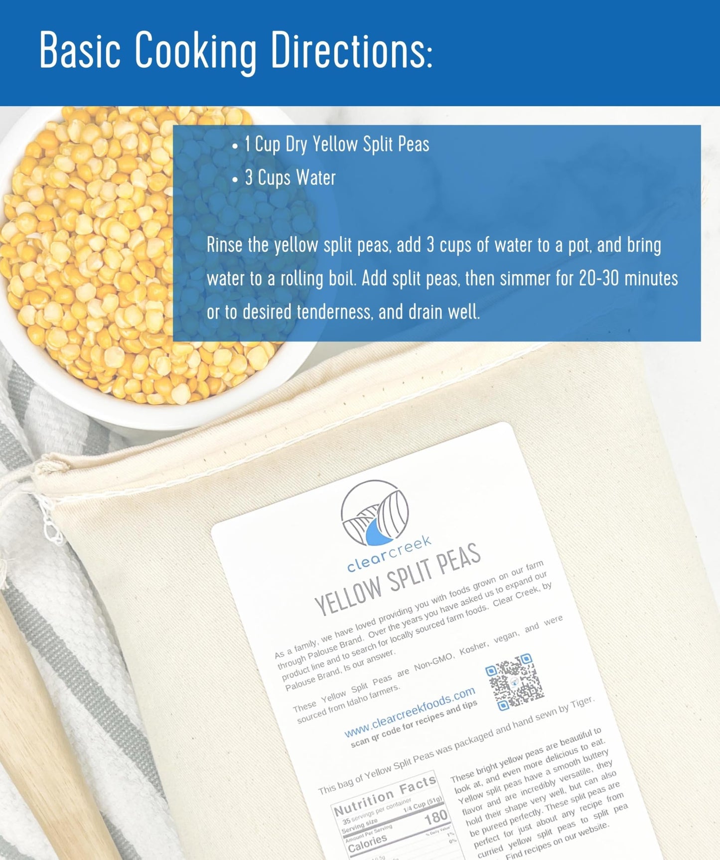 Certified Glyphosate Residue Free Yellow Split Peas | 25 lb Bag | Non-GMO | Kosher | Vegan | Dried | High in Fiber and Protein |