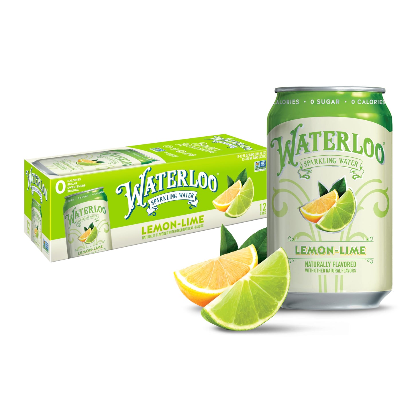 Waterloo Sparkling Water Lime Flavor Zero Calorie No Sugar 12Oz Cans (Pack Of 12), Fruit Flavored Sparkling Water, Naturally Fla