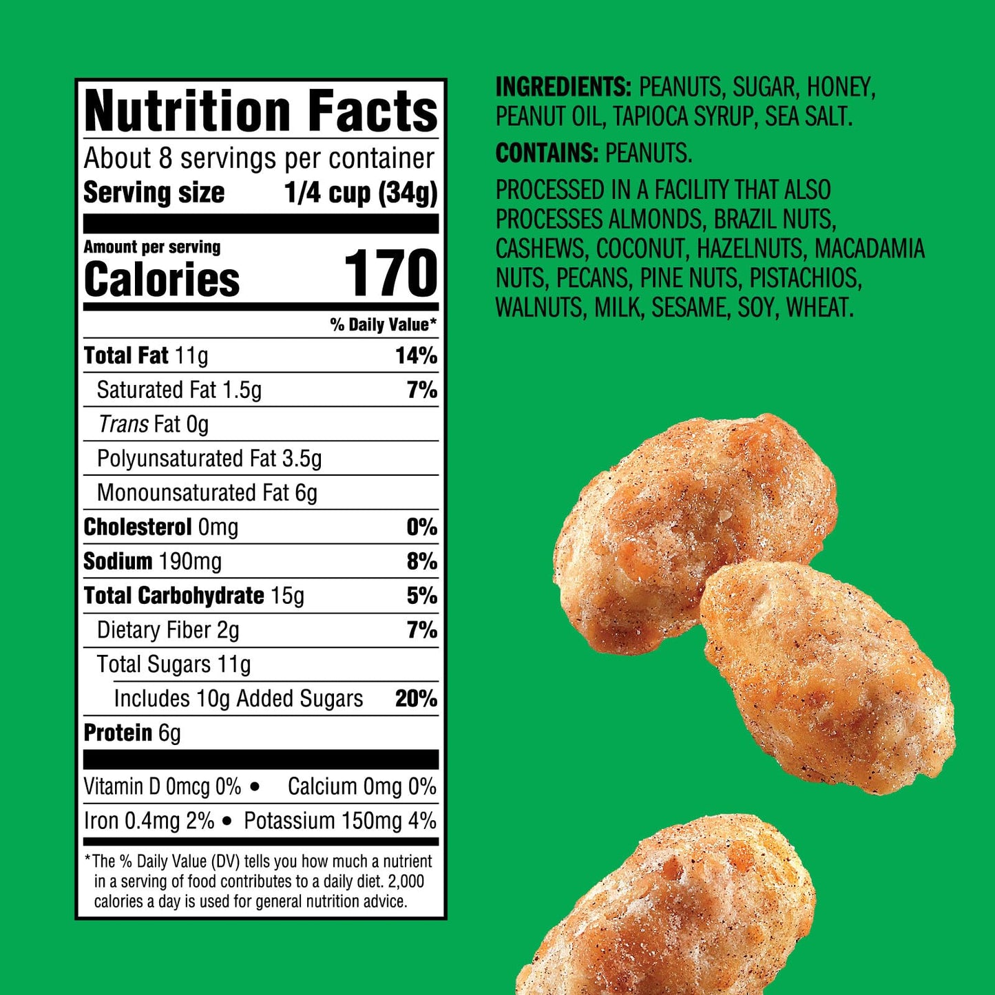 Emerald Nuts Honey Glazed Xl Virginia Peanuts (1-Pack) | 10 Oz Resealable Bag | Kosher Dairy Certified, Non-Gmo, Contains No Art