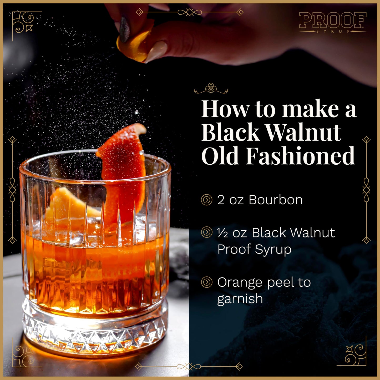 PROOF SYRUP Old Fashioned Cocktail Mix - Black Walnut Flavor - 16oz Handcrafted Syrup with Real Bitters & Cane Sugar
