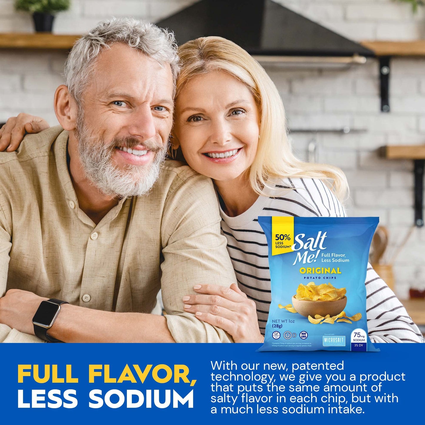 Saltme! Original Better For You Potato Chips - 24Ct 1Oz Bags - 50% Less Sodium, Kosher, Healthier Snack Pack- Best Full Flavor, Non-Gmo, Gluten Free - Less Sodium, Same Flavor.