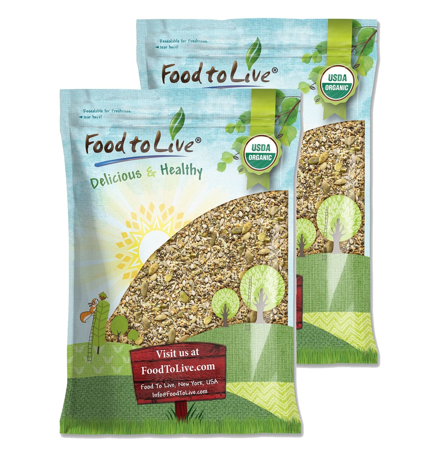 Food to Live - Organic Raw Superseed Mix- Chia, Flax, Hemp, Pumpkin, and Sunflower, 20 Pounds - Non-GMO Whole Seeds Blend, Vegan