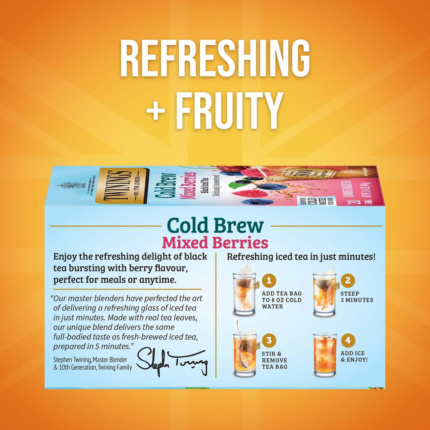 Twinings Mixed Berries Cold Brew Iced Tea Bags, 20 Count (Pack Of 1), Unsweetened Flavoured Black Tea, Caffeinated, 20 Teabags