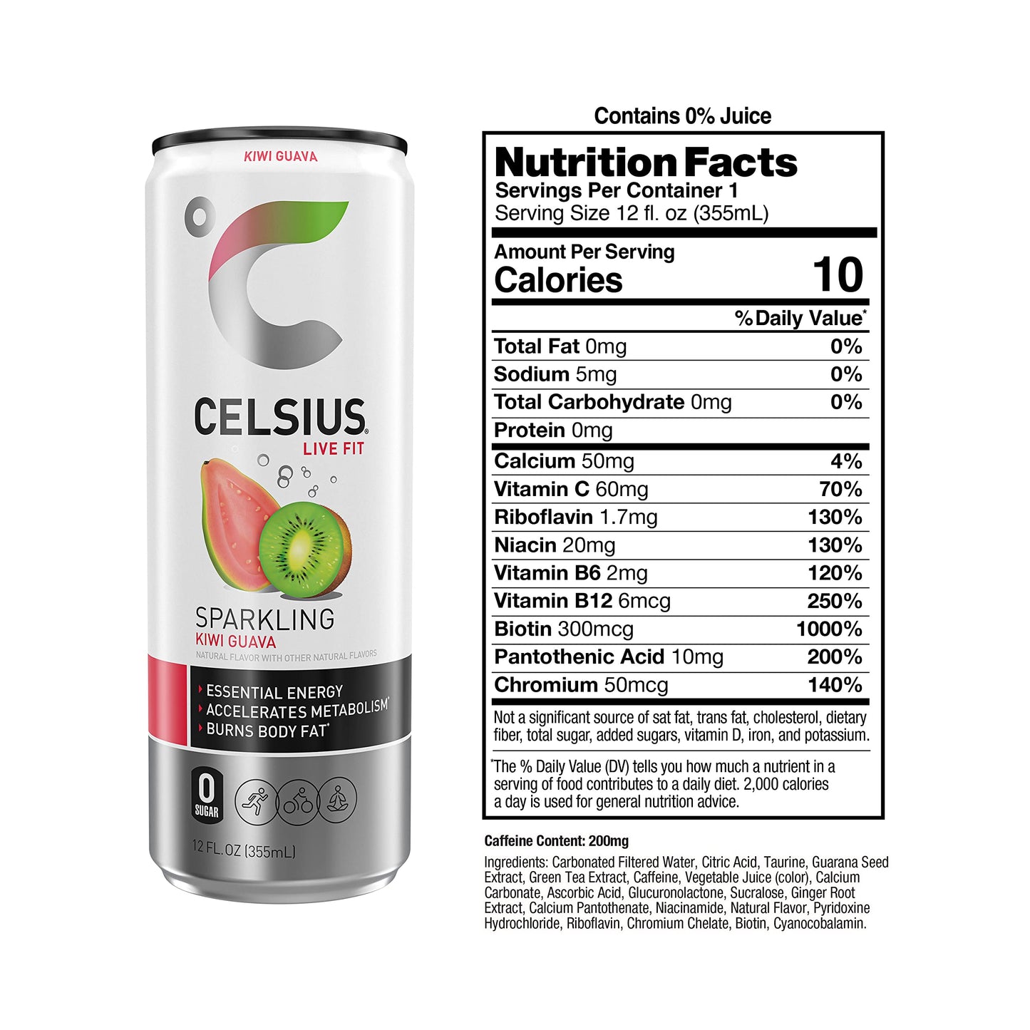 CELSIUS Sparkling Energy Drink, Kiwi Guava Flavor, 12 Fl Oz, Pack of 24