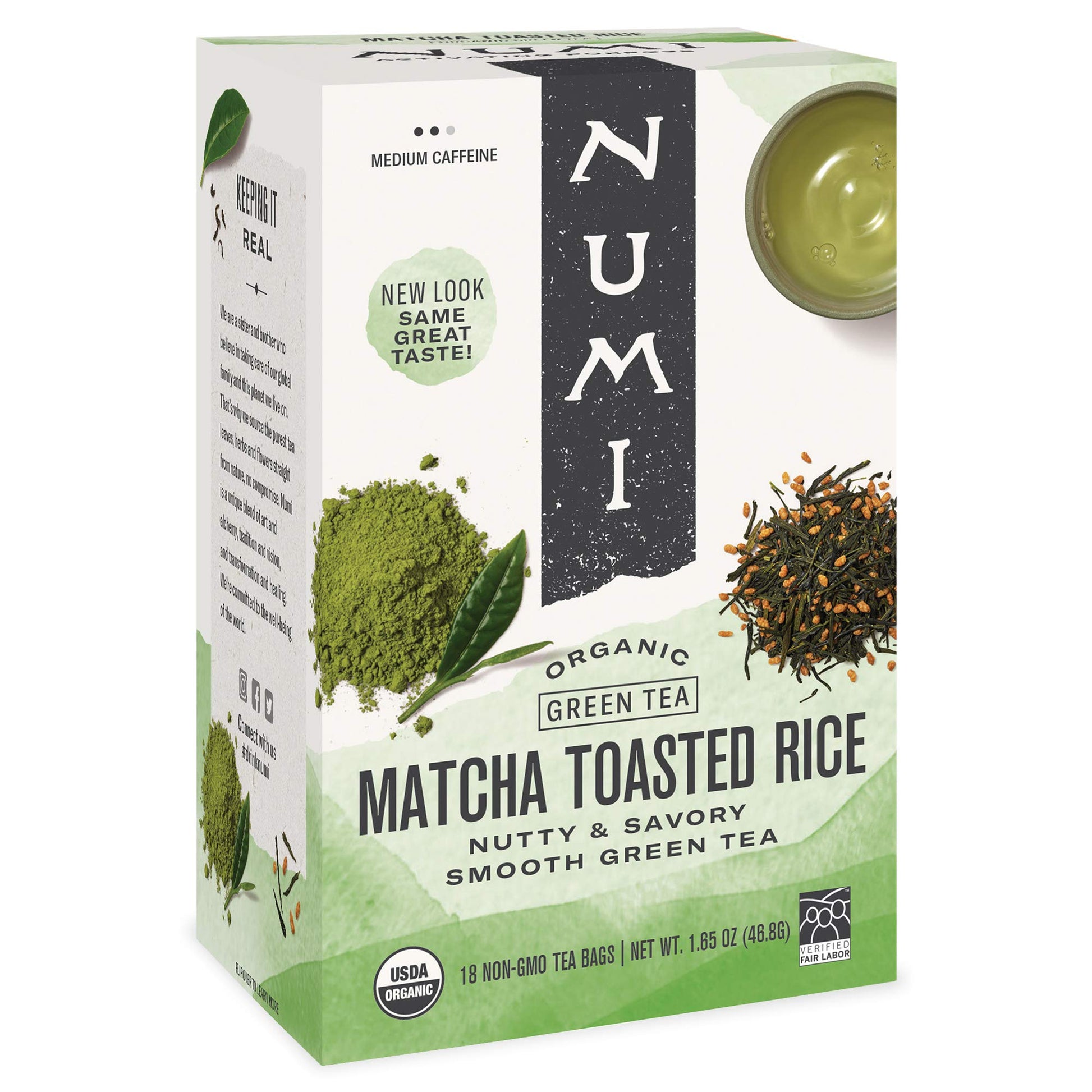 Numi Organic Tea Matcha Toasted Rice, 18 Count (Pack Of 3) Box Of Tea Bags, Green Tea (Packaging May Vary)