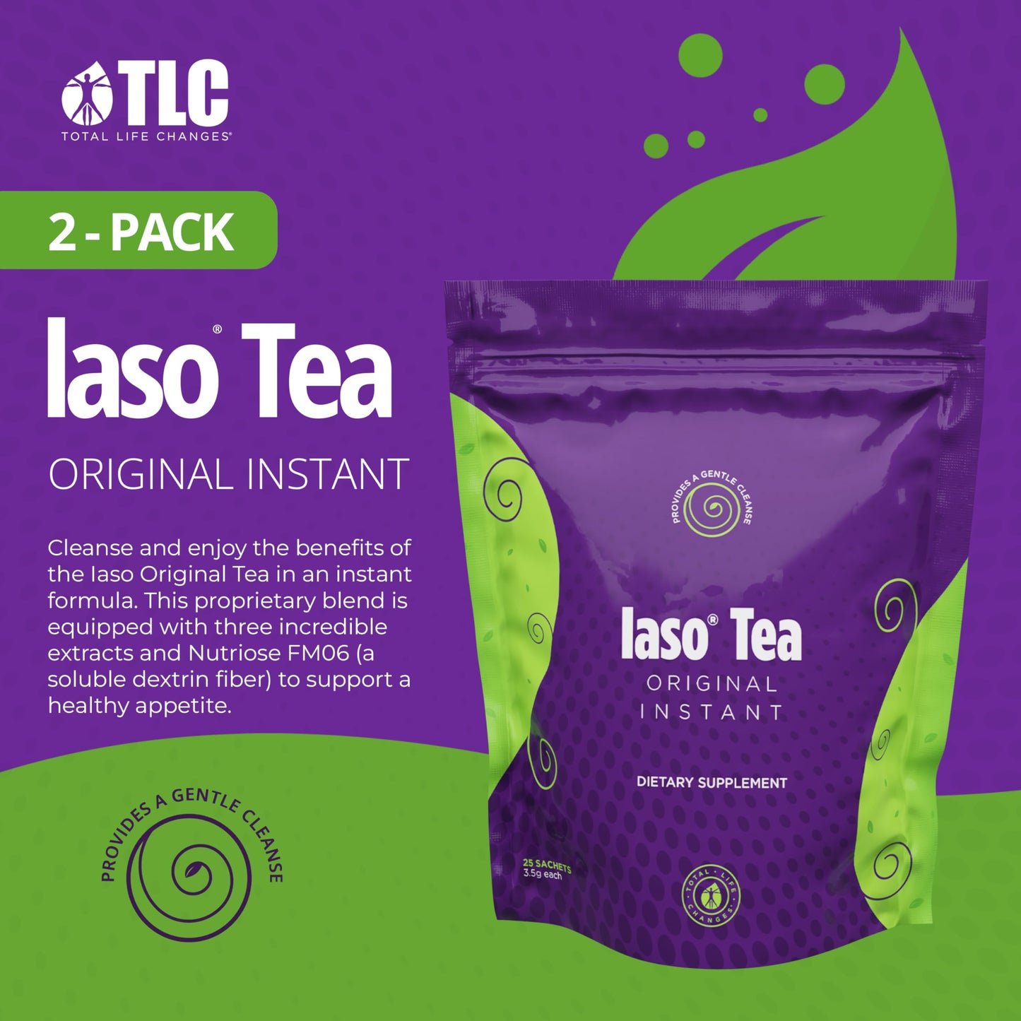 Total Life Changes Iaso Instant Tea - Cleansing Tea, 25 Sachets, Pack of 2, Gentle & Refreshing, Convenient for Balanced Lifestyle