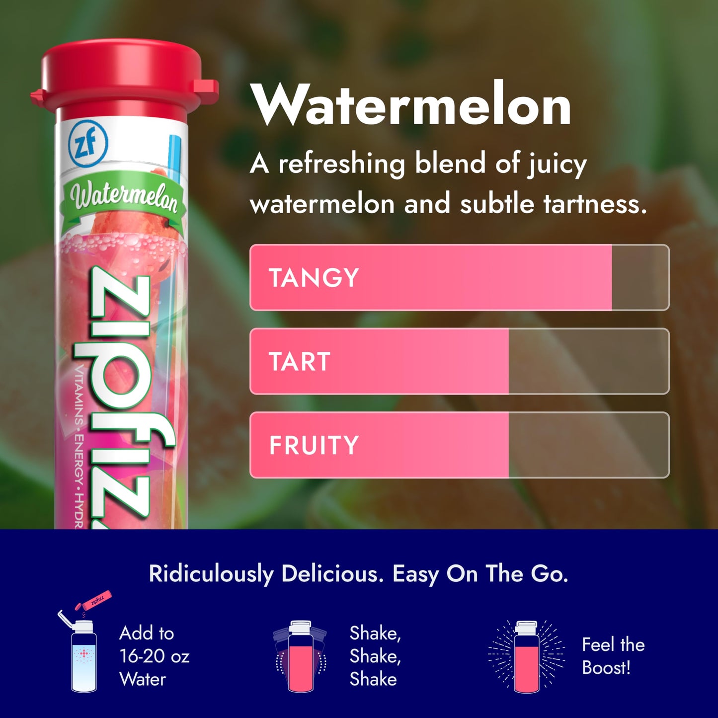 Zipfizz Daily Energy Drink Powder, Sugar-Free, Electrolyte Powder, 20 Pack, Watermelon, Contains Vitamin B-12 & Antioxidants