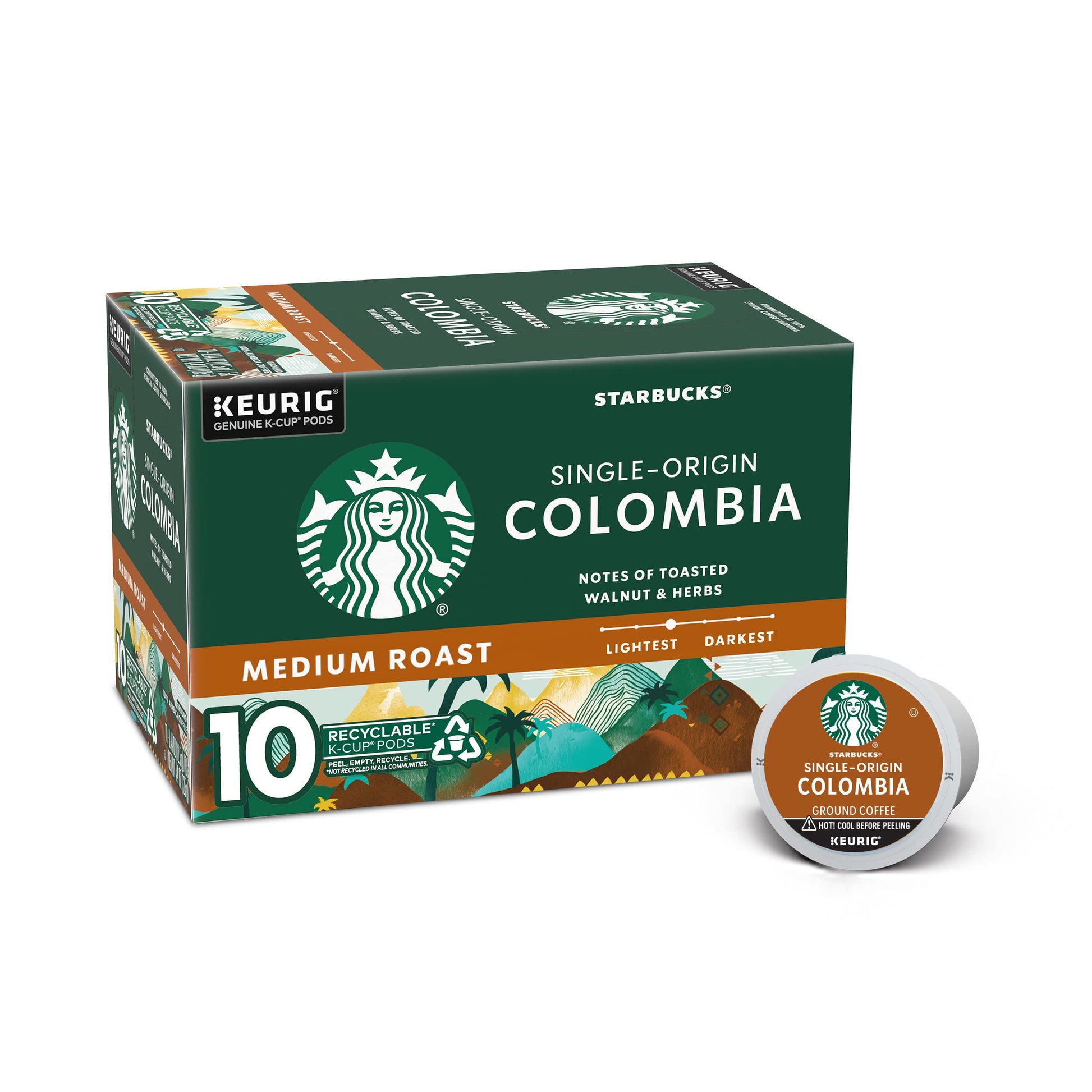 Starbucks K-Cup Coffee Pods, Medium Roast Coffee, Colombia, 100% Arabica, 1 Box (10 Pods)