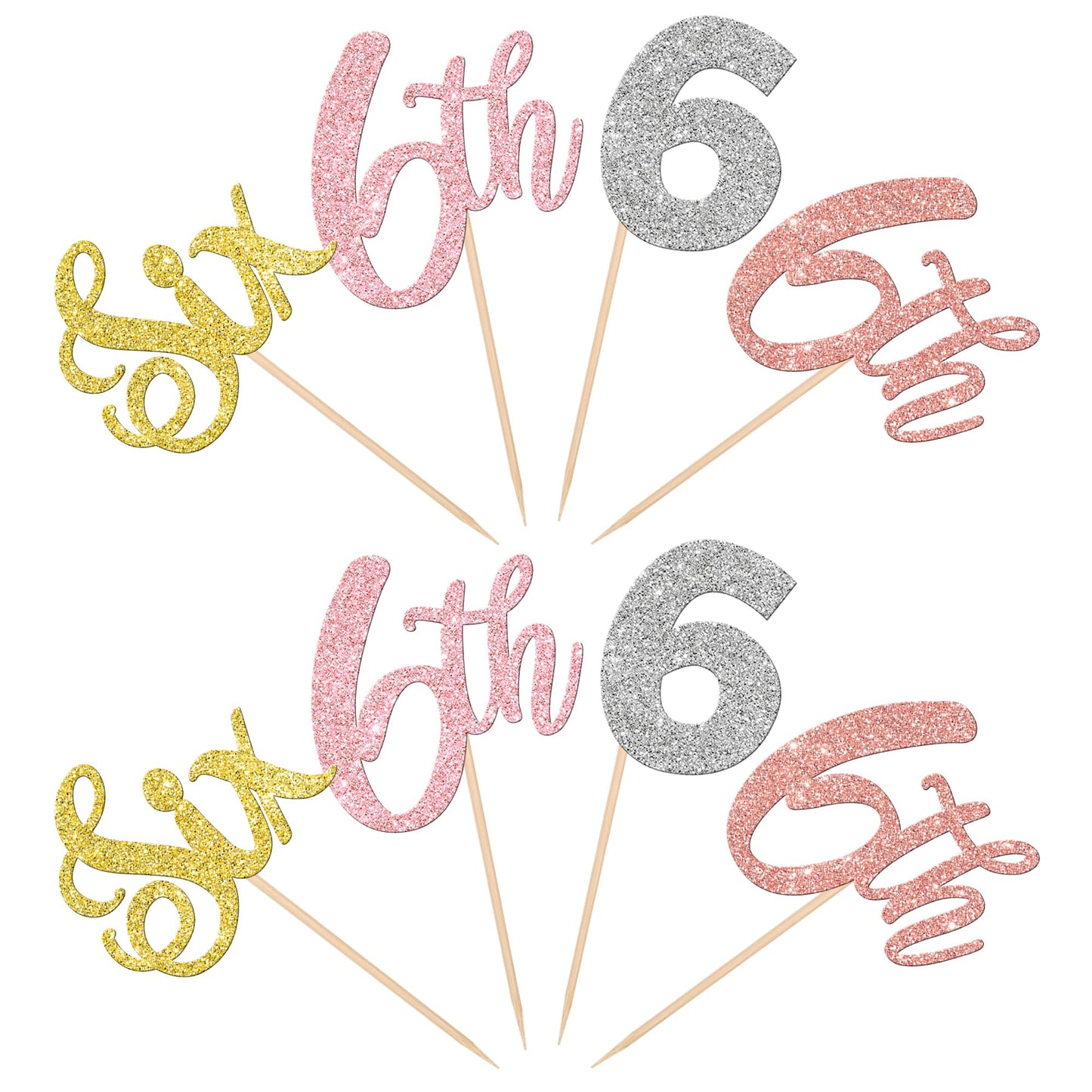 24 Pcs Six Cupcake Toppers Glitter Six 6Th Birthday Cupcake Picks Number 6 Six Cake Picks For Baby Shower Kids 6Th Birthday Anni