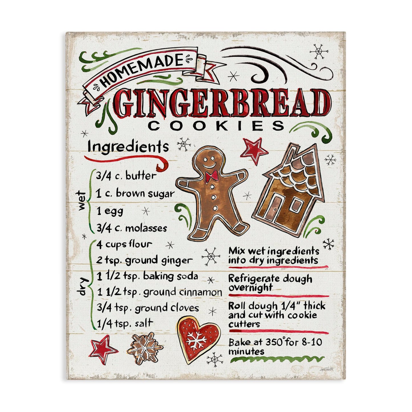 Stupell Industries Homemade Gingerbread Cookies Holiday Cooking Instructions, Designed by Anne Tavoletti Canvas Wall Art, 30 x 4