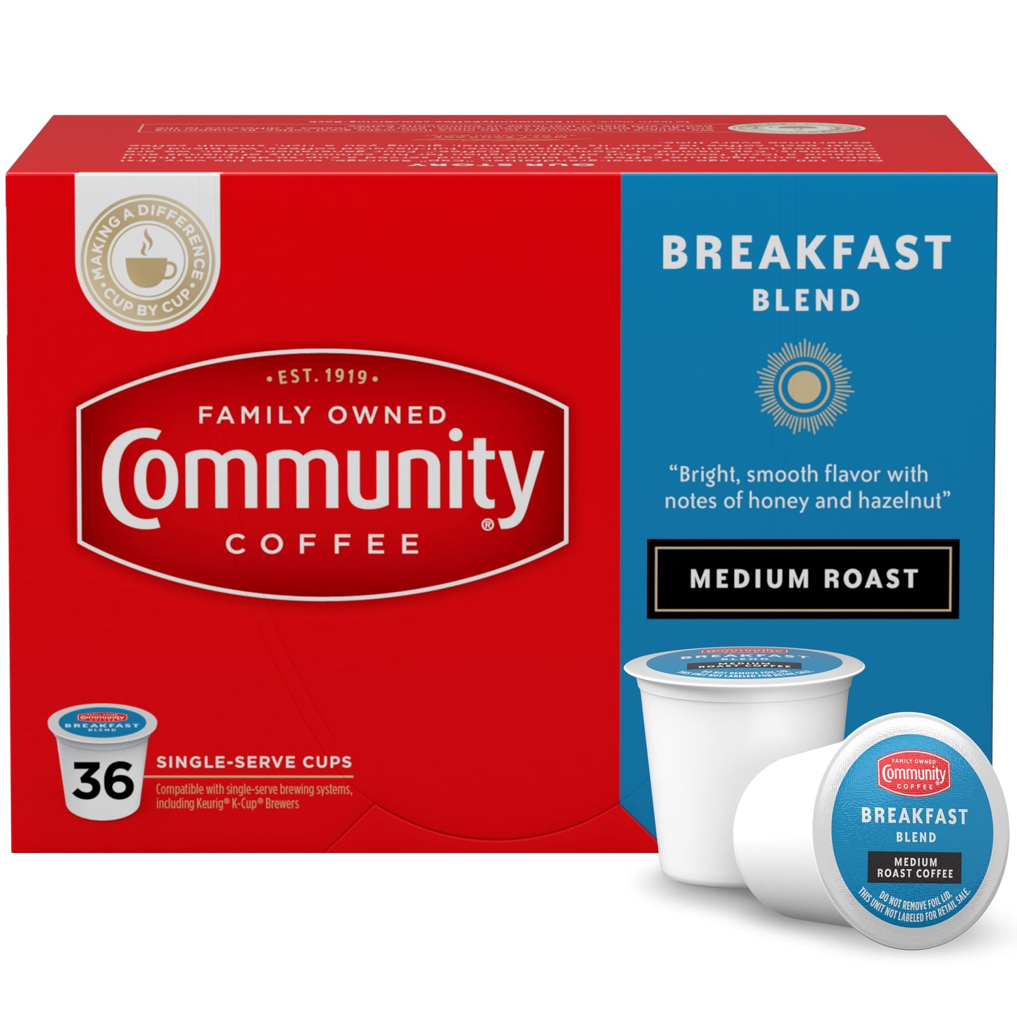 Community Coffee Breakfast Blend Coffee Pods, Medium Roast, Compatible with Keurig 2.0, 36 Count (Pack of 1)