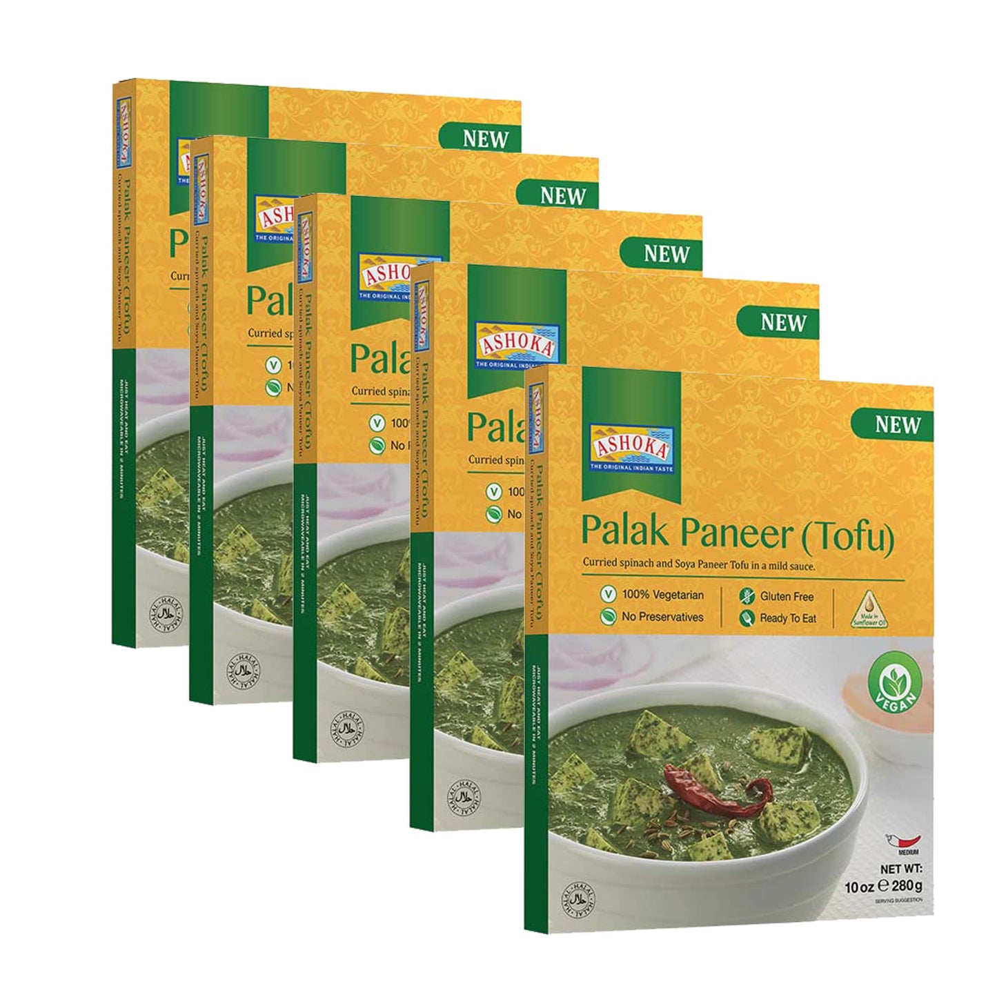 ASHOKA Plant-Based Tofu & Spinach Curry, Ready to Eat, Kosher Certified, 10 Ounce Pack (Pack of 10)
