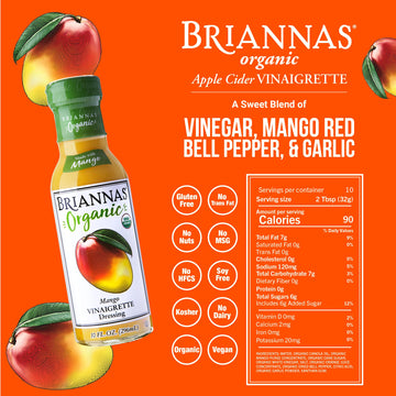 Briannas - Certified Organic & Kosher Dressing Variety Pack - Mango Vinaigrette, Real French Vinaigrette, & Rich Poppy Seed - Ma