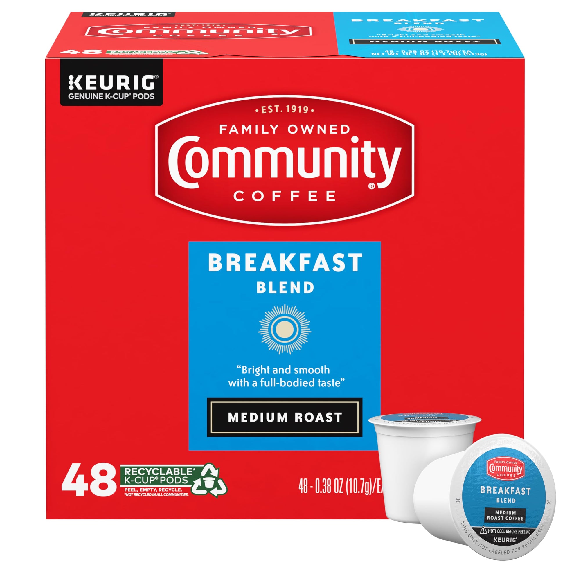 Community Coffee Breakfast Blend Medium Roast Single-Serve Keurig K-Cup Pods 48 Count (Pack Of 1)