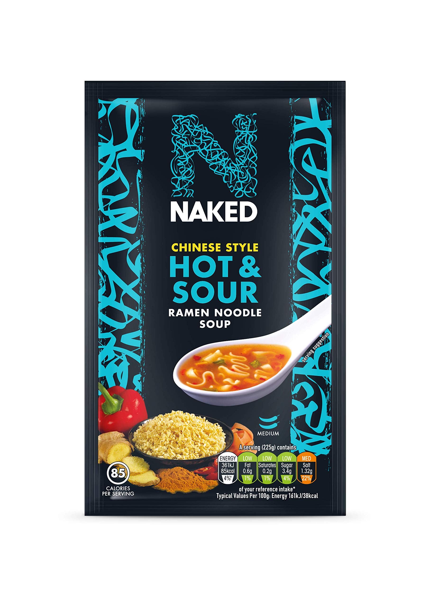 Naked Chinese Style Hot and Sour Ramen Noodle Soup, 25 g (Pack of 12)