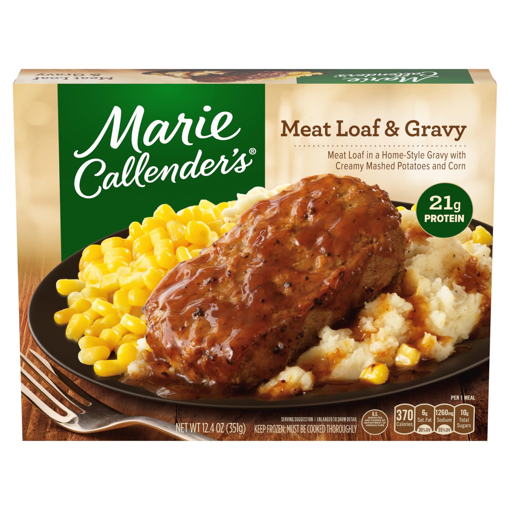 Marie Callenders Meat Loaf & Gravy, Convenient Oven or Microwave Meal with Meat Loaf and Mashed Potatoes, Frozen Meal, 12.4 OZ