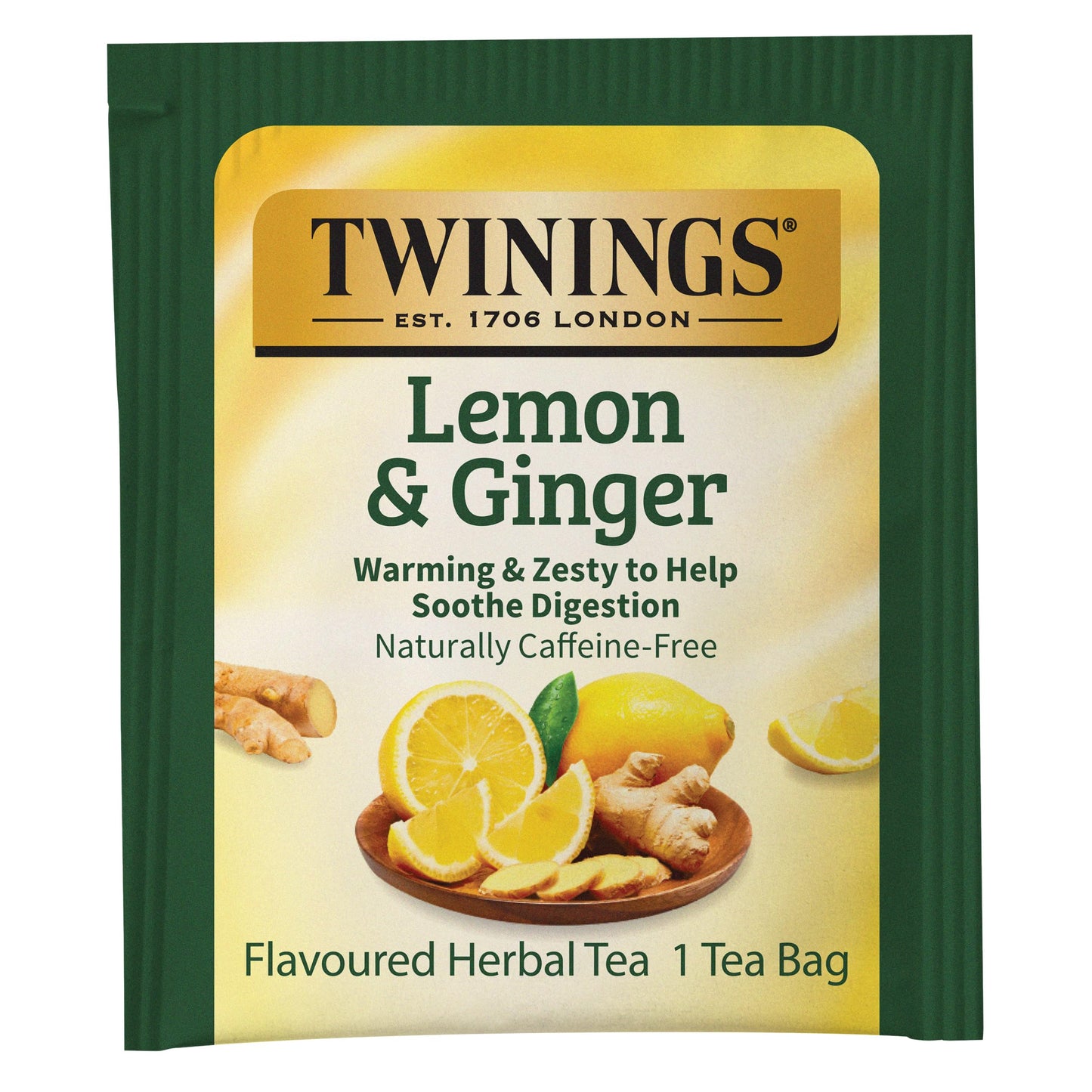 Twinings Lemon & Ginger Individually Wrapped Herbal Tea Bags, 25 Count (Pack Of 6), Spicy Ginger, Lemon Peel And Lemongrass, Enj