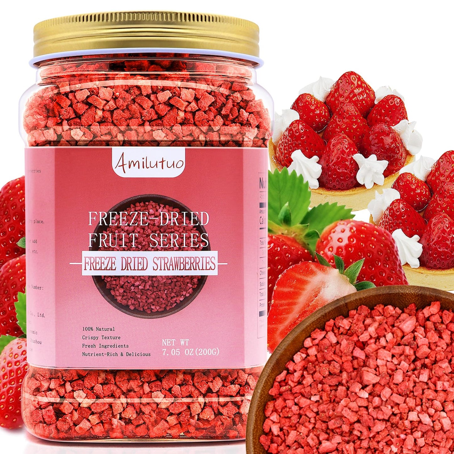 Amilutuo Freeze Dried Strawberries, 7.05OZ, Dehydrated Fruit for Yogurt, Smoothies, Snacks