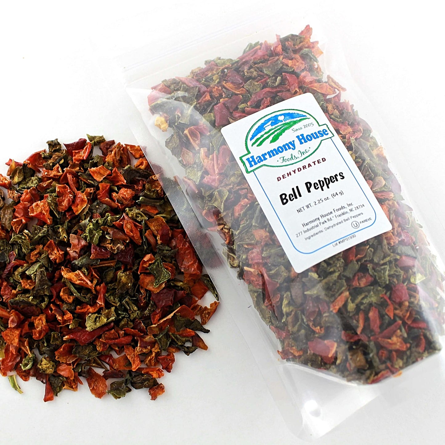 Harmony House Dried Mixed Bell Peppers, Diced – Dehydrated Vegetables For Cooking, Camping, Emergency Supply And More, 2.25 Oz Zip Pouch