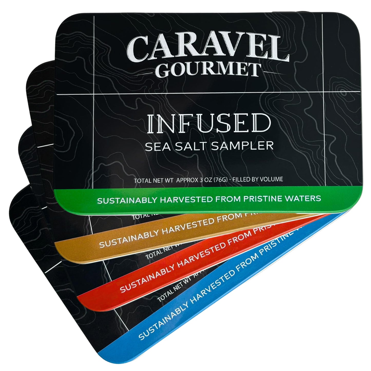 Caravel Gourmet Sea Salt Gift Set 4-Pack - Infused, Smoked, Spicy - 23 Flavors - 3 Ounce Tins - Great Gifts for Everyone