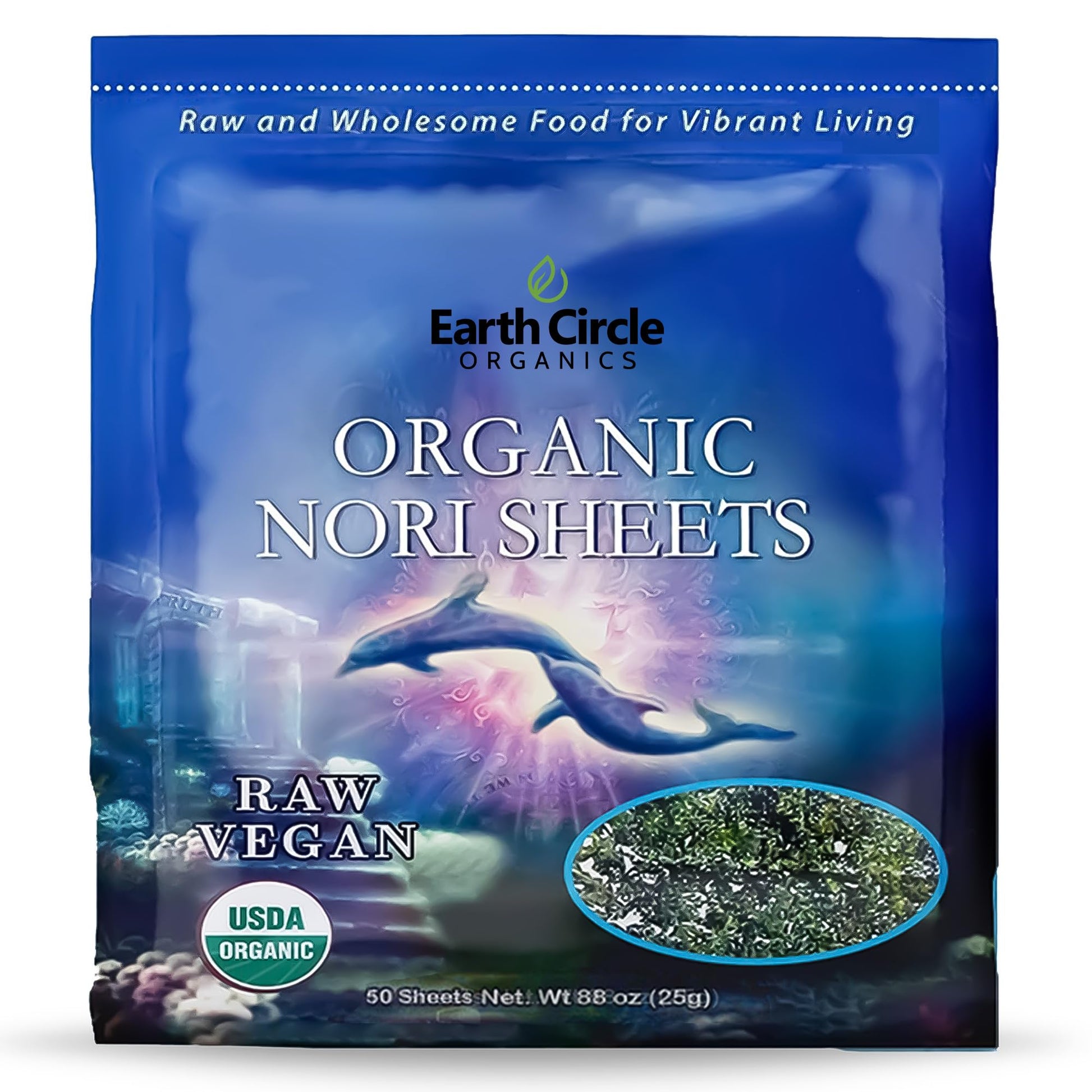 Earth Circle Organics | Raw Certified Organic Nori Seaweed | Grade ''A'' Rating | Unheated & Not Roasted | Vegan | Paleo & Keto 