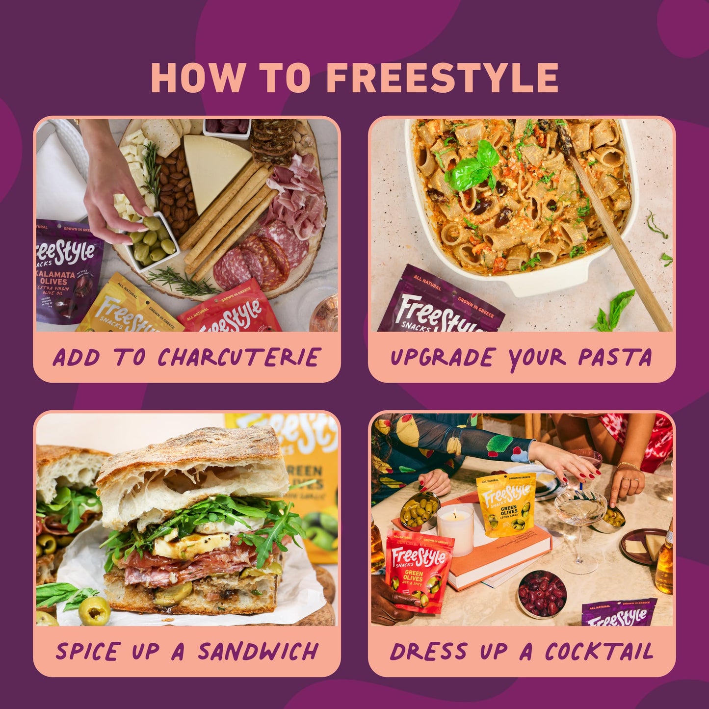 Freestyle Snacks Olive Snack Packs - Single Serve - Fresh Pitted Kalamata Olives, Jumbo-Sized, Grown In Greece, All Natural, Non