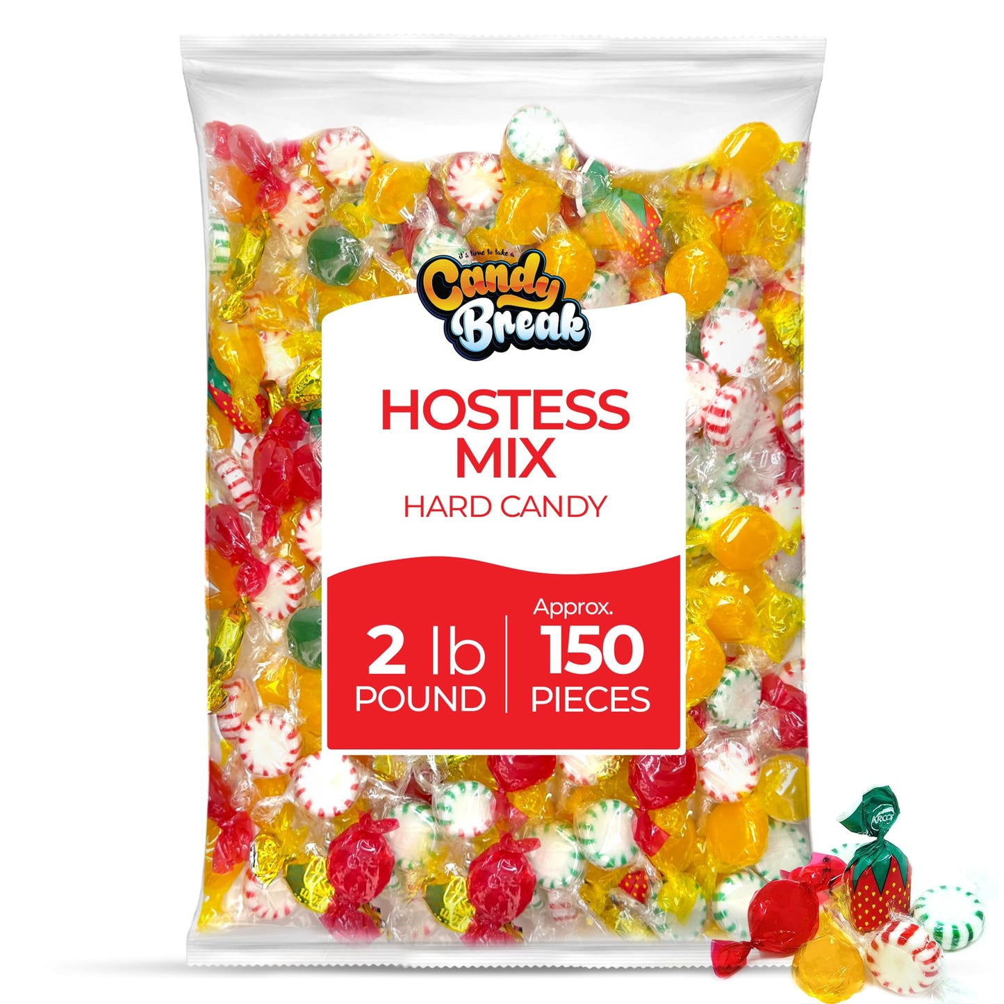 CANDY BREAK Assorted Hard Candy Variety Mix - 2 lbs Bulk Bag, Individually Wrapped Halloween Treats, 160 Count