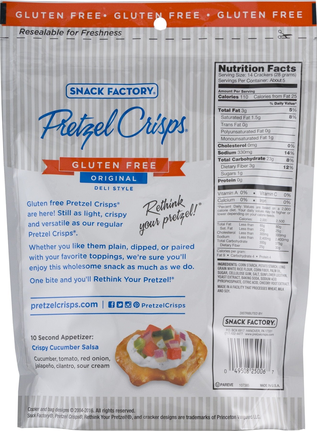 Snack Factory Original Pretzel Crisps, Gluten Free, 5 Ounces (Pack Of 12)