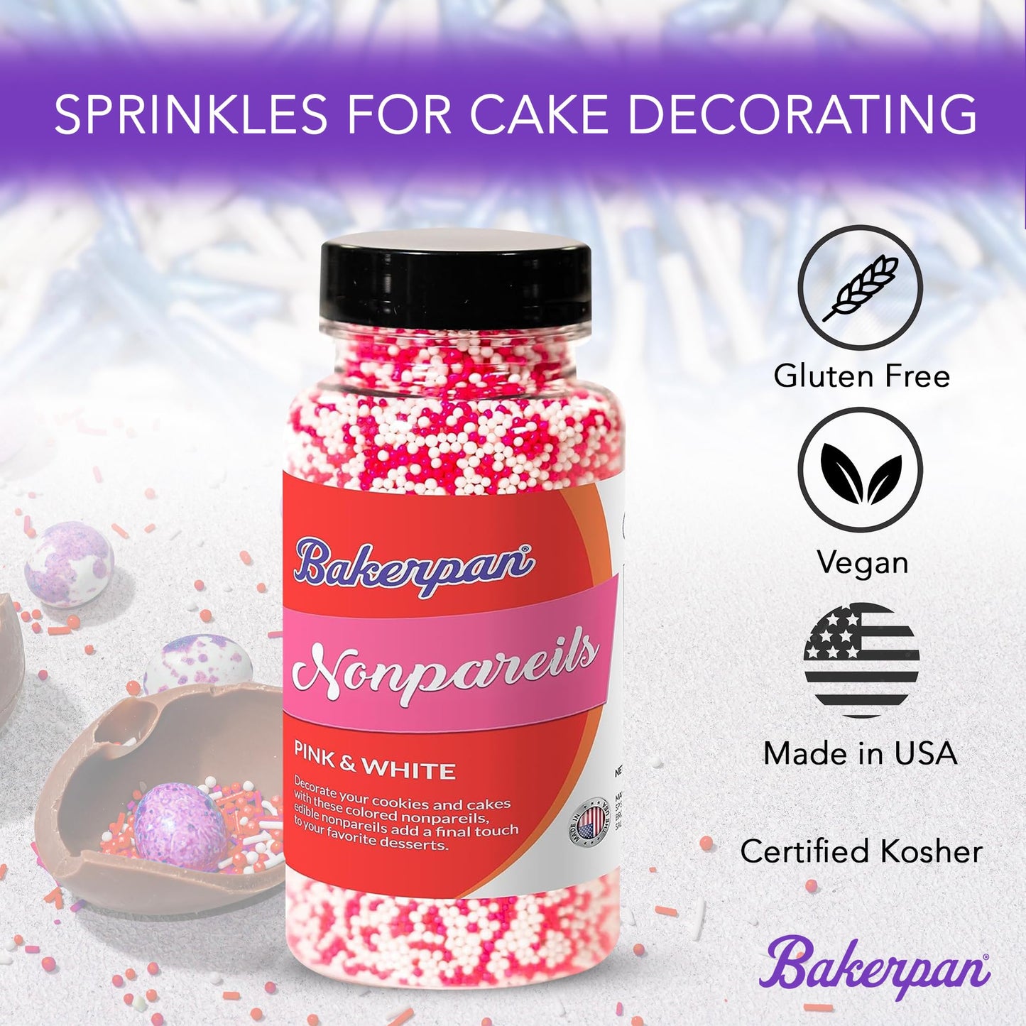Bakerpan Blue And White Jimmies Sprinkles - 4.3 Ounces Sprinkles For Cake Decorating - Edible Blue Sprinkles For Cupcakes, Ice Cream, Cake Decorations (Made In Usa)