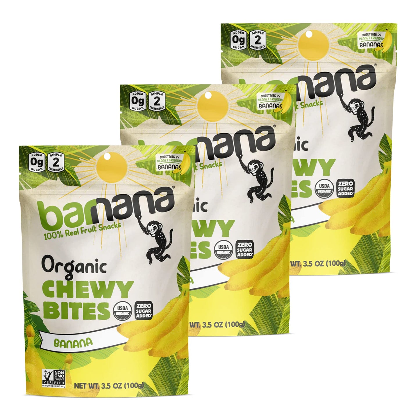 Barnana Organic Chewy Banana Bites, Original, Vegan, Gluten-Free, 3.5 oz (3-Pack)