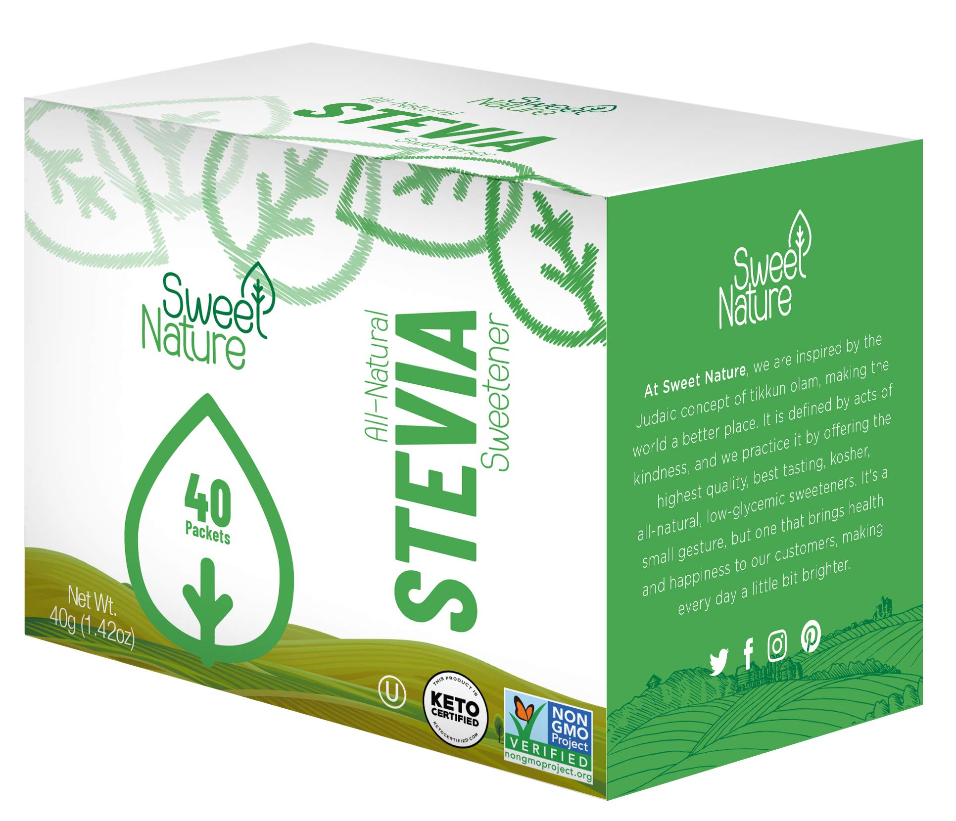 Sweet Nature Stevia Sweetener Powder All Natural Kosher Gluten And Sugar Free  40 Count (Pack Of 1)