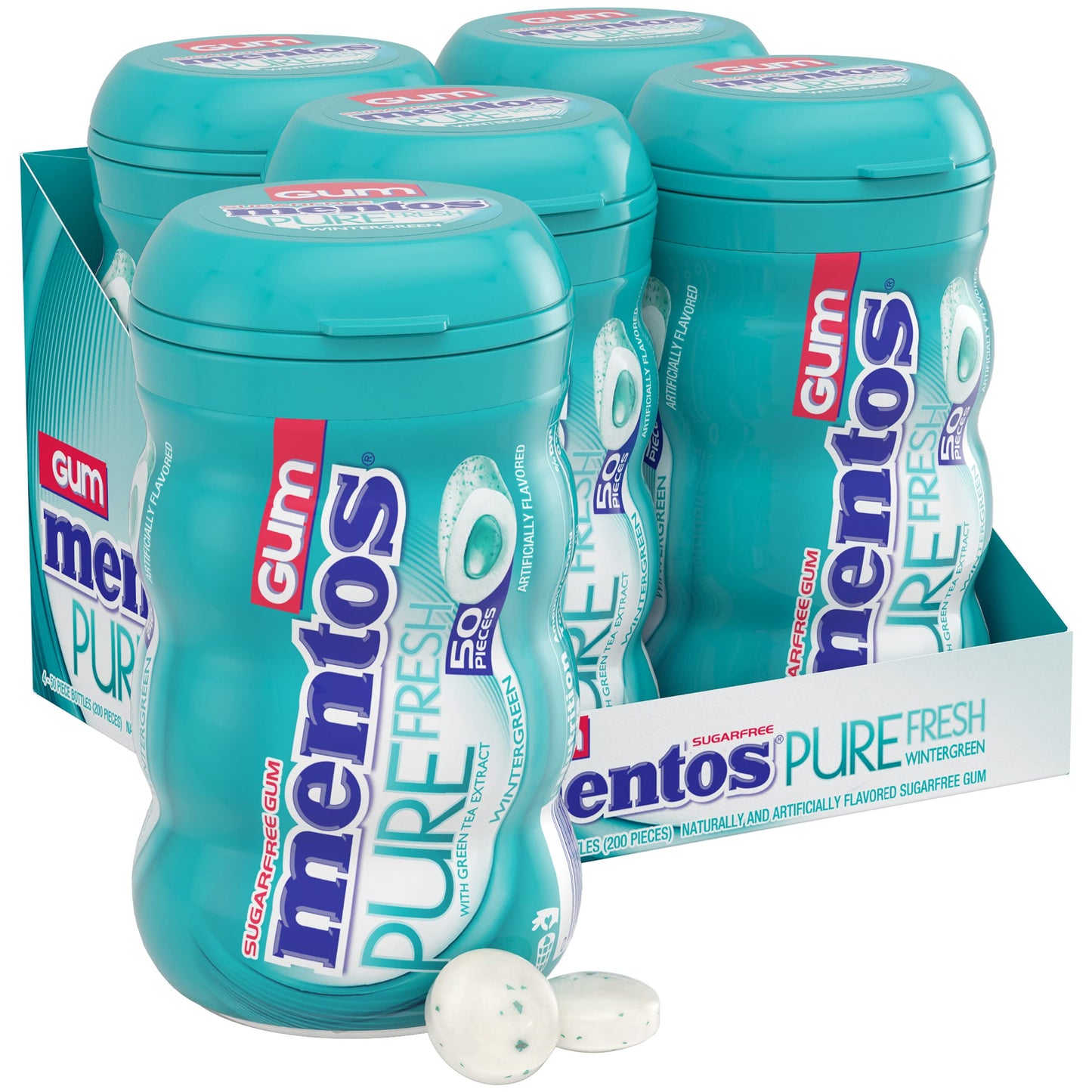 Mentos Pure Fresh Sugar-Free Chewing Gum With Xylitol, Bulk, Wintergreen, Bulk, 50 Count, (Pack Of 4)