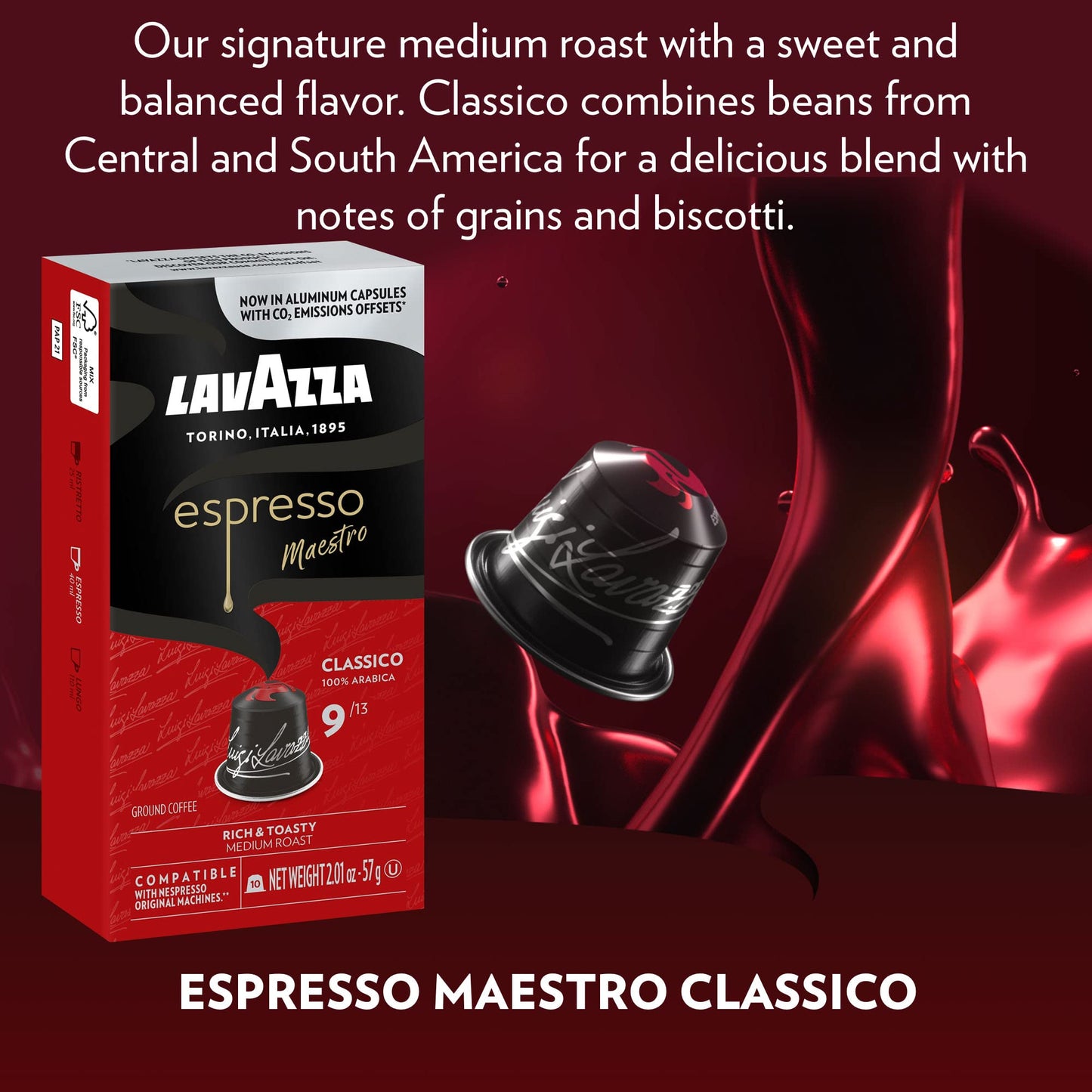 Lavazza Espresso Maestro Classico Aluminum compact pieces, Medium Espresso Roast, 60 Count, Compatible with Nespresso Original Machines