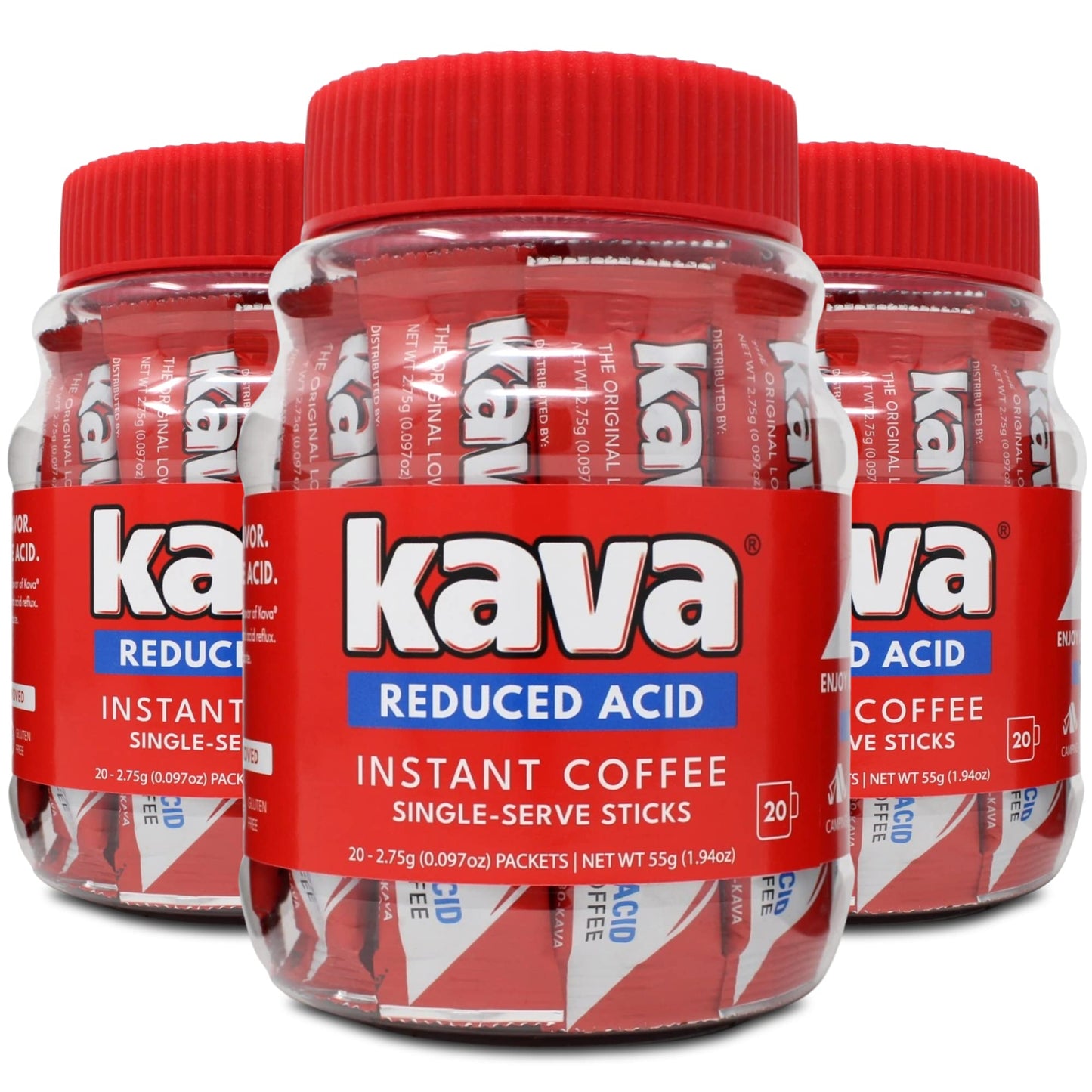 Kava Instant Coffee Single Serve Stick Packets, Low Acid, 20 Count (Pack of 3)