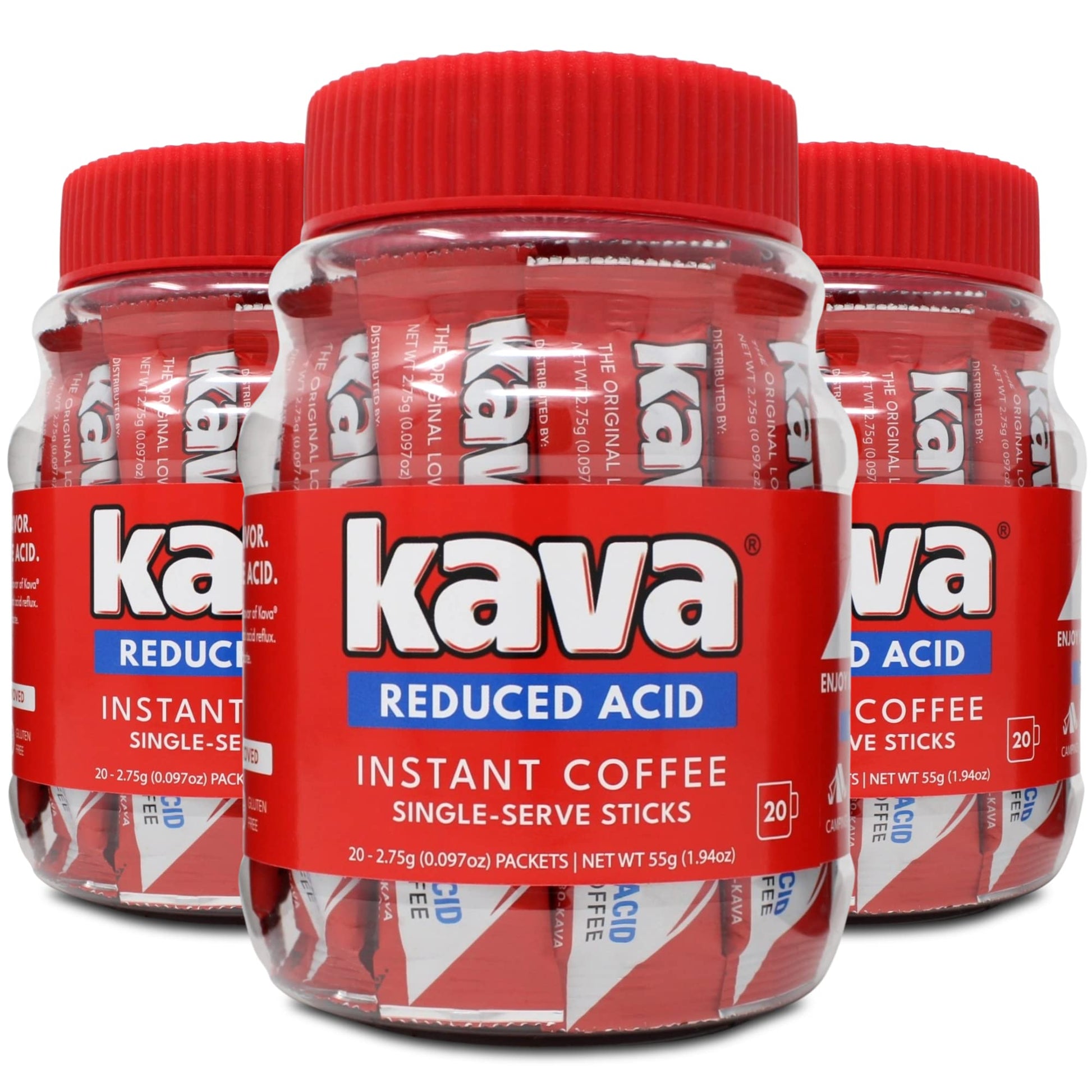 Kava Instant Coffee Single Serve Stick Packets, Low Acid, 20 Count (Pack of 3)