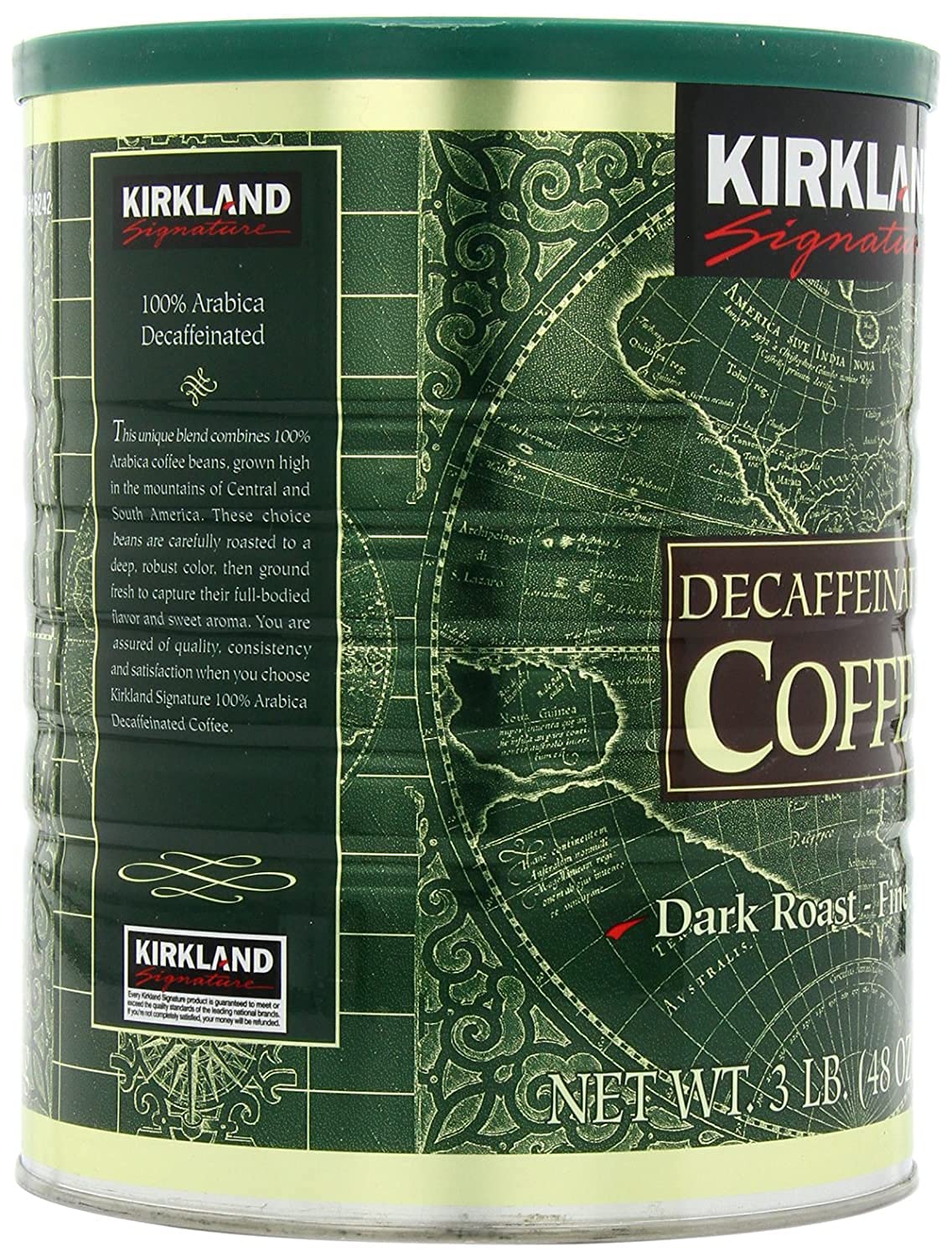Kirkland Signature Dark Rost Fine Grind Decaf Arabica Coffee, 48 Ounce