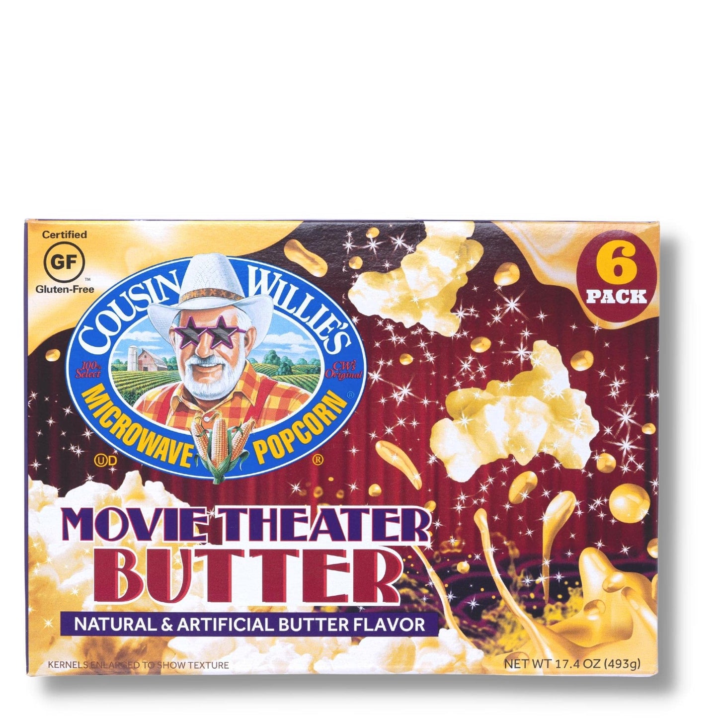 Cousin Willie s Microwave Popcorn Bags, Movie Theater Butter (8 Boxes, 48 Bags) Gourmet Popcorn Boxes for Party, Whole Grain Po