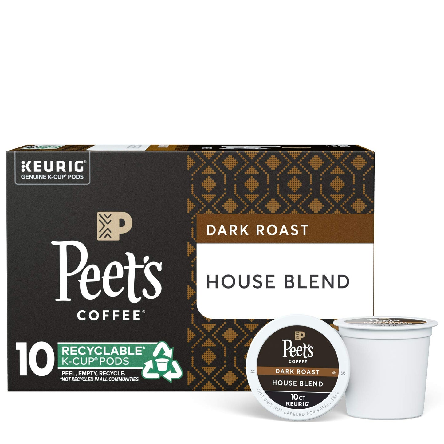 Peets Coffee House Blend K-Cup Coffee Pods, Dark Roast, 10 Count, Compatible with Keurig malt-inspired