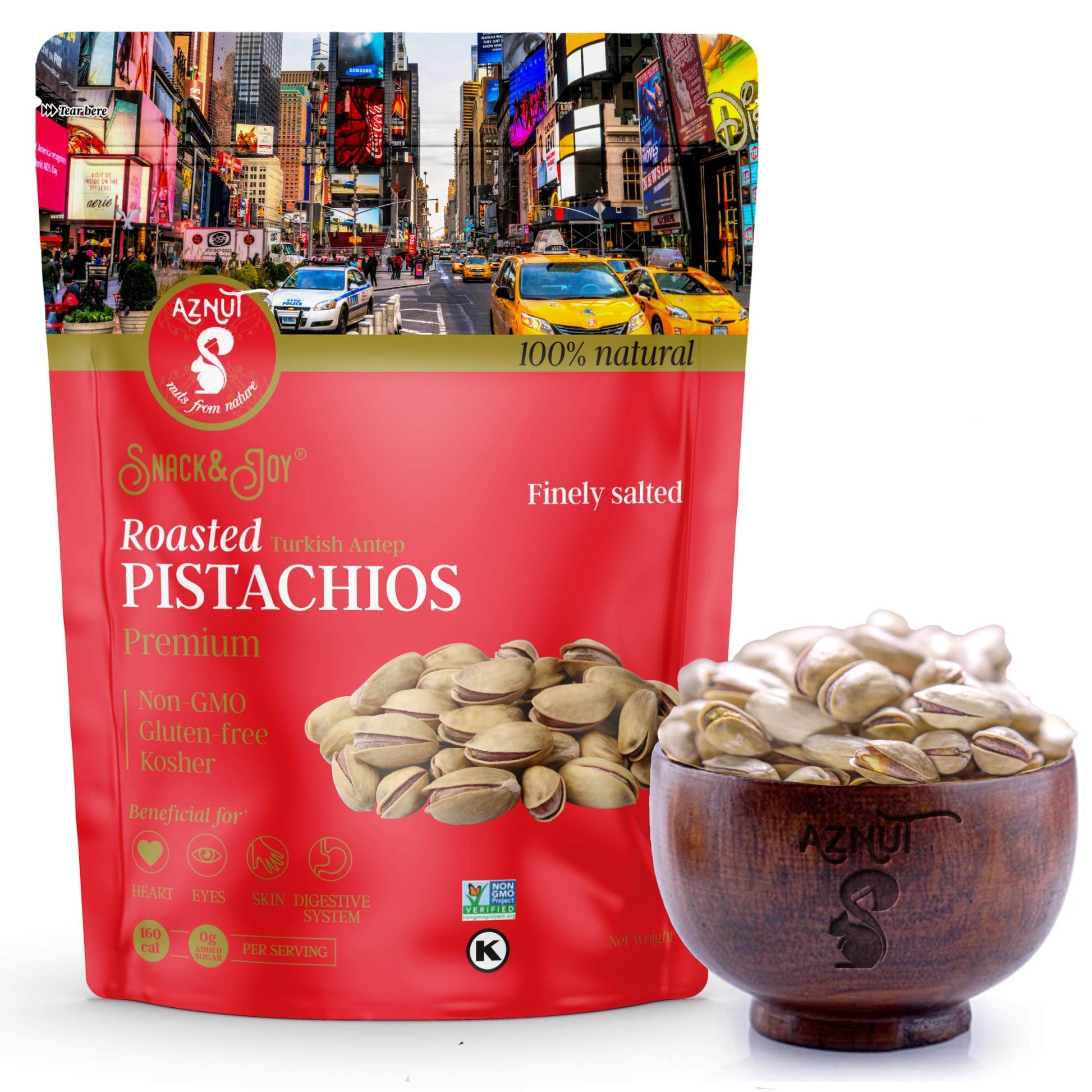 AZNUT Turkish Antep Roasted Salted Pistachios, 100% Natural, Non-GMO, Kosher, 2 LB Resealable Bag