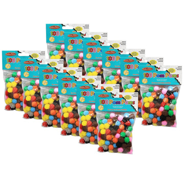 Pom-Poms 12 Assorted Colors 100 Per Pack 12 Packs