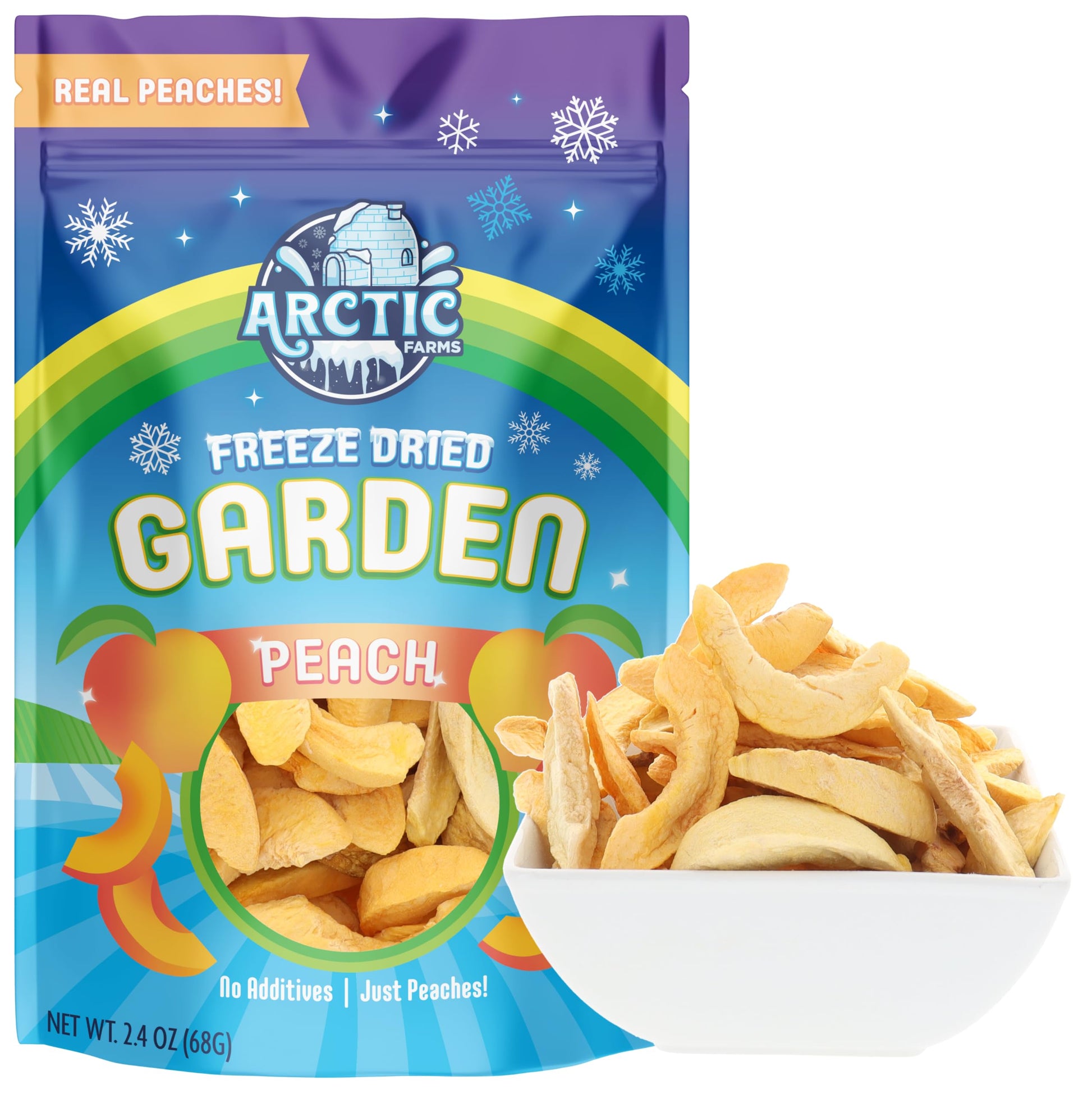 Arctic Farms Garden Pure Freeze Dried Peach Fruits, No Sugar Added, Crunchy Snacks (Peach)